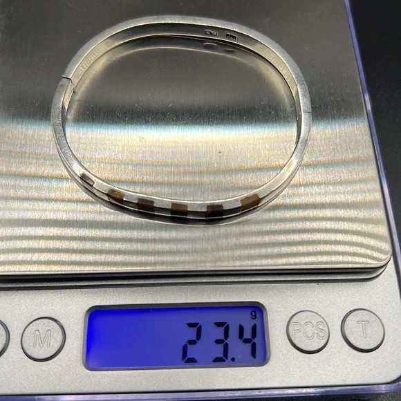 Beautiful Vintage 925 Mexican Sterling Silver Bracelet Cuff, Bronze Stone Design